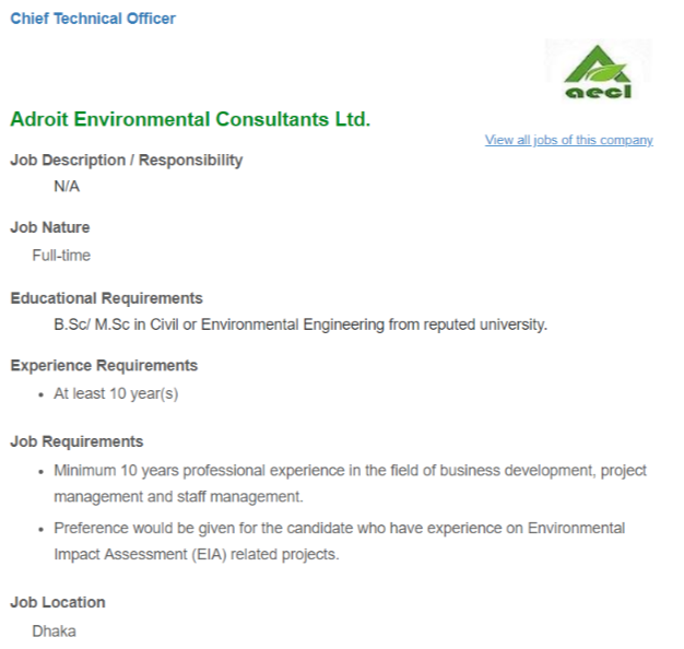 Adroit Environmental Consultants Ltd Job Circular